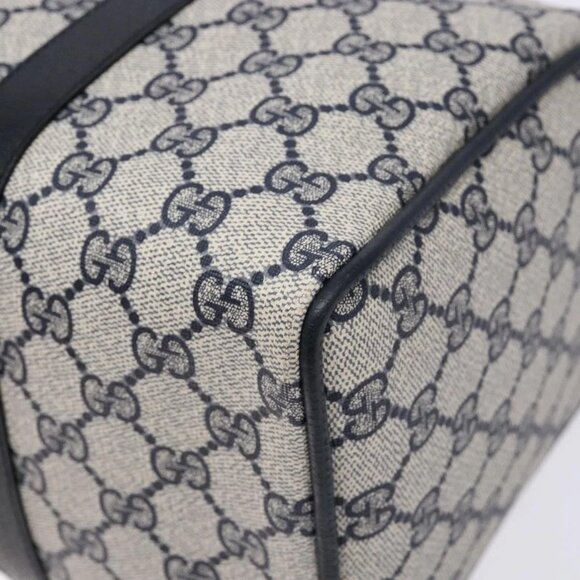 GUCCI GG Supreme Sherry Line Boston Bag PVC Navy Gold Auth ki5935 - Picture 4 of 16